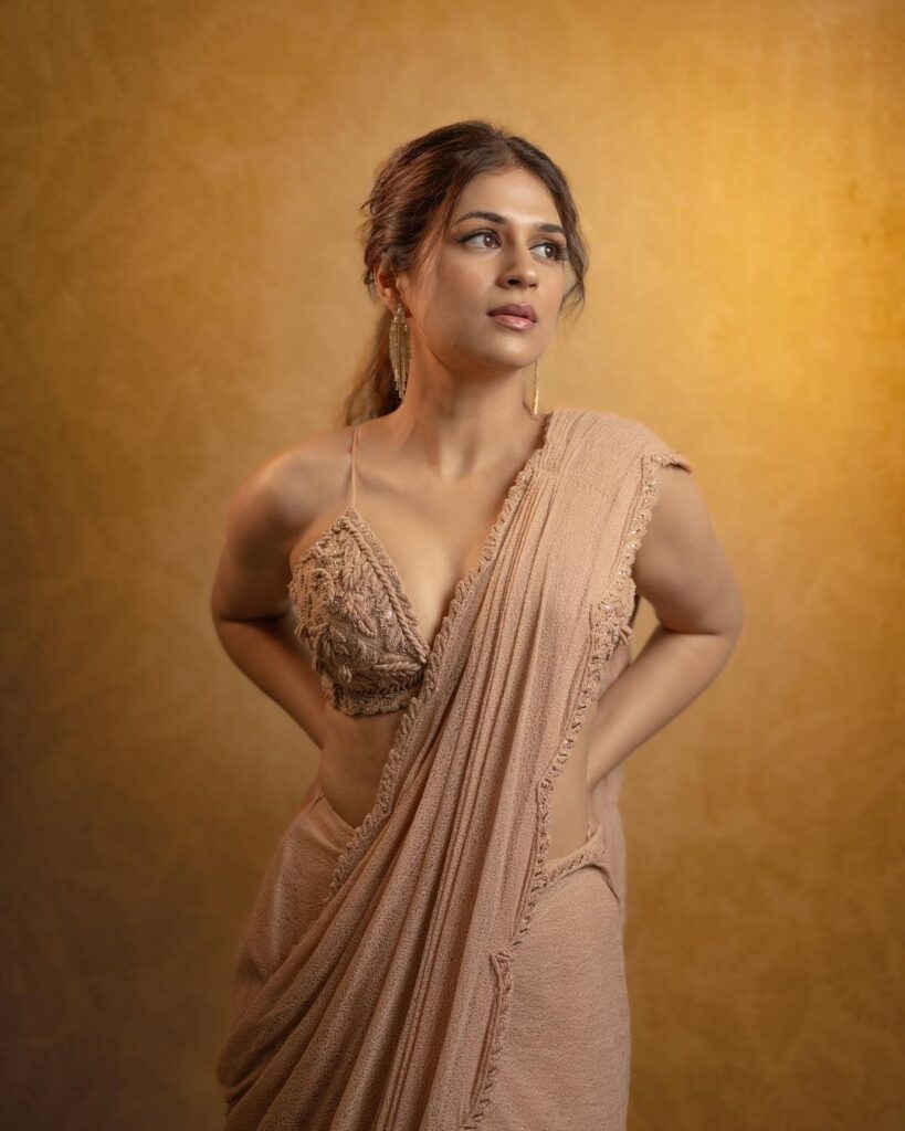 Shraddha Das exudes elegance in a stunning saree ensemble during her latest photoshoot