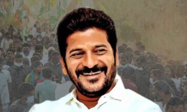 Revanth Reddy Portrait With Crowd In the background