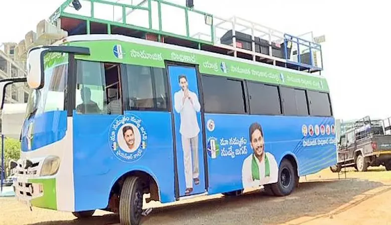 A Bus Decorated For YSRCP Bus Yatra in AP