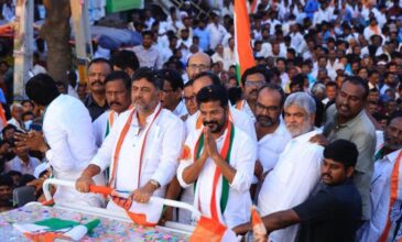 DK Shivakumar with Revanth Reddy, rallying for Congress in Telangana Elections