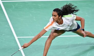 Indian Shuttler PV Sindhu Catches a close volley