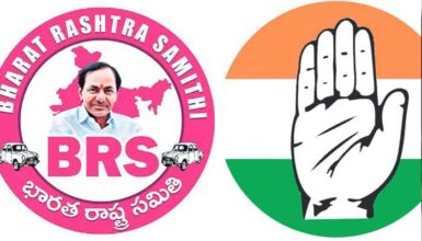 Emblems of BRS party and Congress party side by side.