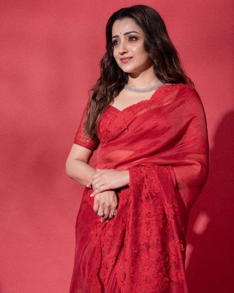 Trisha Krishnan exudes elegance in a stunning saree ensemble during her latest photoshoot