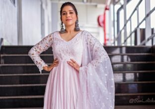 Rashmi Gautham looks elegant in a pink anarkali dress.
