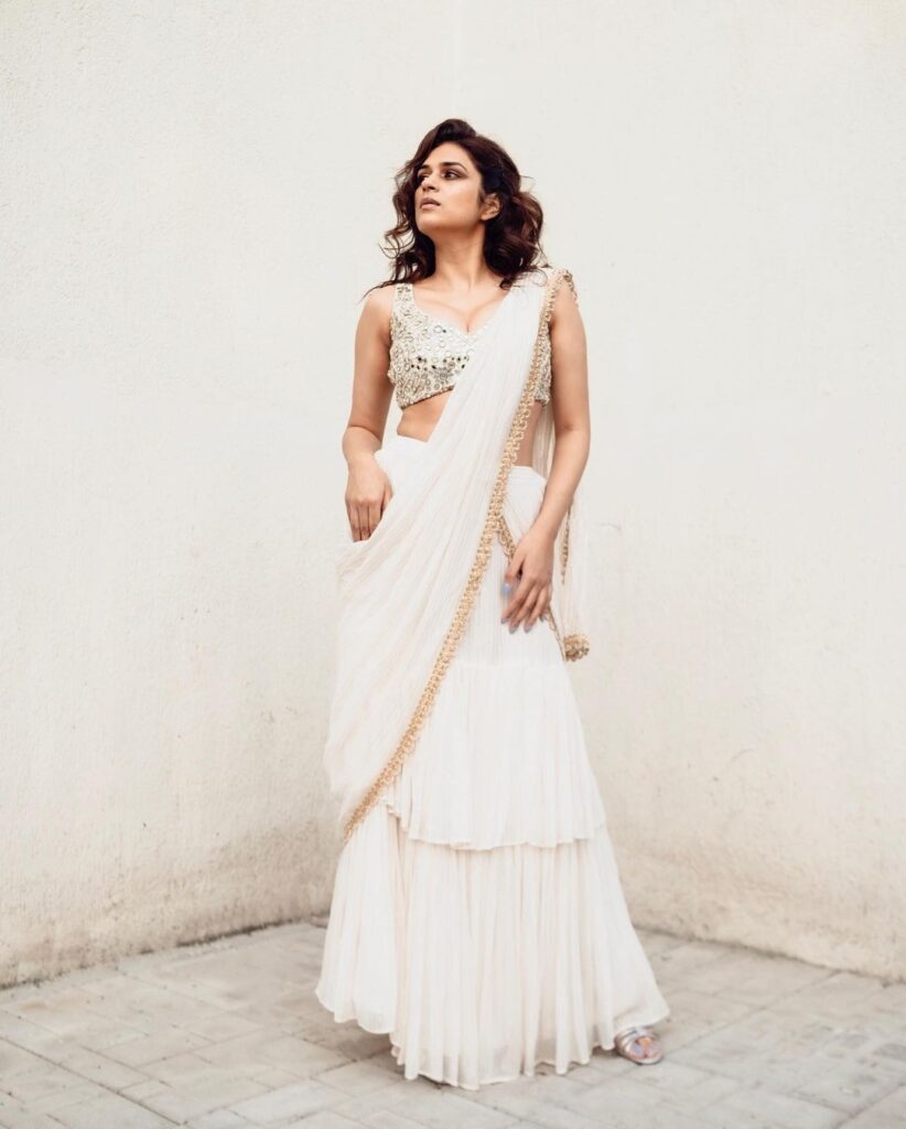 Classic beauty redefined by Shraddha Das in her stunning white saree