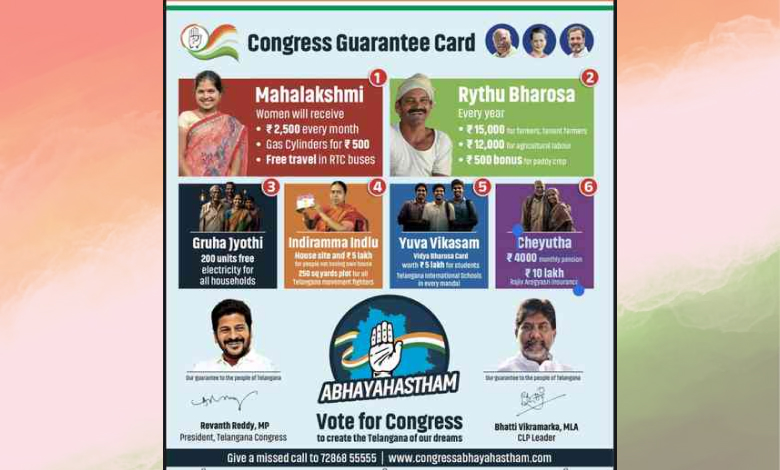 Congress party's 6 guarantees in Telangana elections.