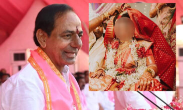 An Indian Bride's image juxtaposed over CM KCR's image from BRS public speech.