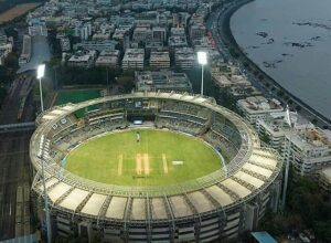Aerial view of the Wankhede cricket stadium in Mumbai.