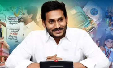 CM Jagan Mohan Reddy of AP with government ads in background.