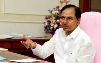 Telangana CM K Chandrasekhar Rao seated in his office, in coversation.