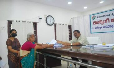 82-year-old Cheeti Shyamala from Kurikyala filing nomination from Jagtial Assembly seat.