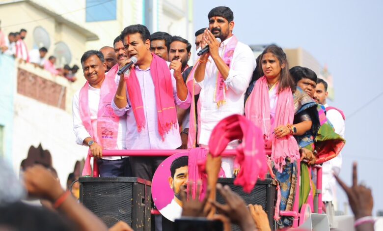 KTR and Kaushik Reddy of BRS campaigning in Huzurabad.