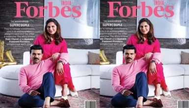 Forbes cover page featuring Ram Charan and Upasana Konidela