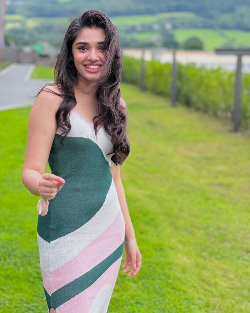 Krithi Shetty wearing a pretty striped dress