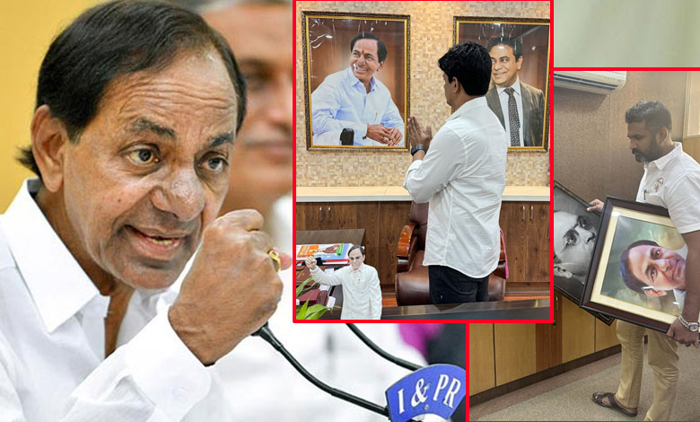 Officials paying respect to KCR's portrait after defeat.