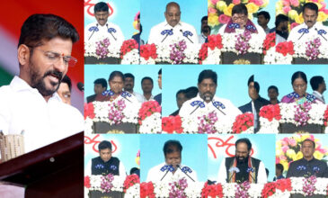 CM Revanth Reddy and other sworn in Telangana ministers.