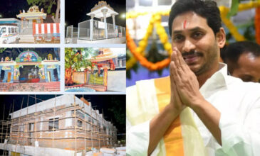 YS Jagan Mohan Reddy with the 9 rebuilt temples in Vijayawada.