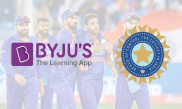 Byju's and BCCI logos with Indian Cricket Team in background.