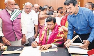 D. Sridhar Babu signs file as IT minister of Telangana.