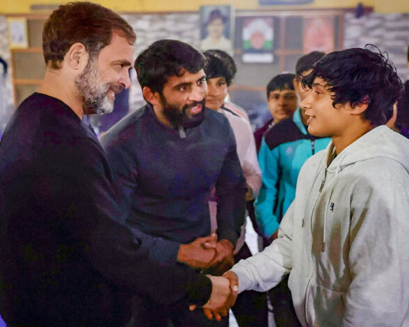 Rahul Gandhi meeting athletes who are protesting.