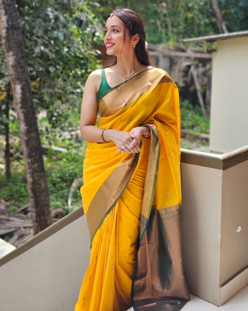 Srinidhi Shetty radiates simplicity in a traditional yellow saree