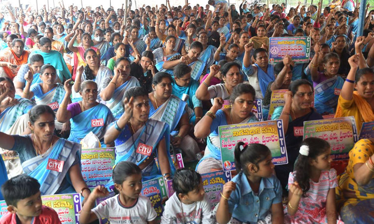 Anganwadi workers on strike in Andhra Pradesh.