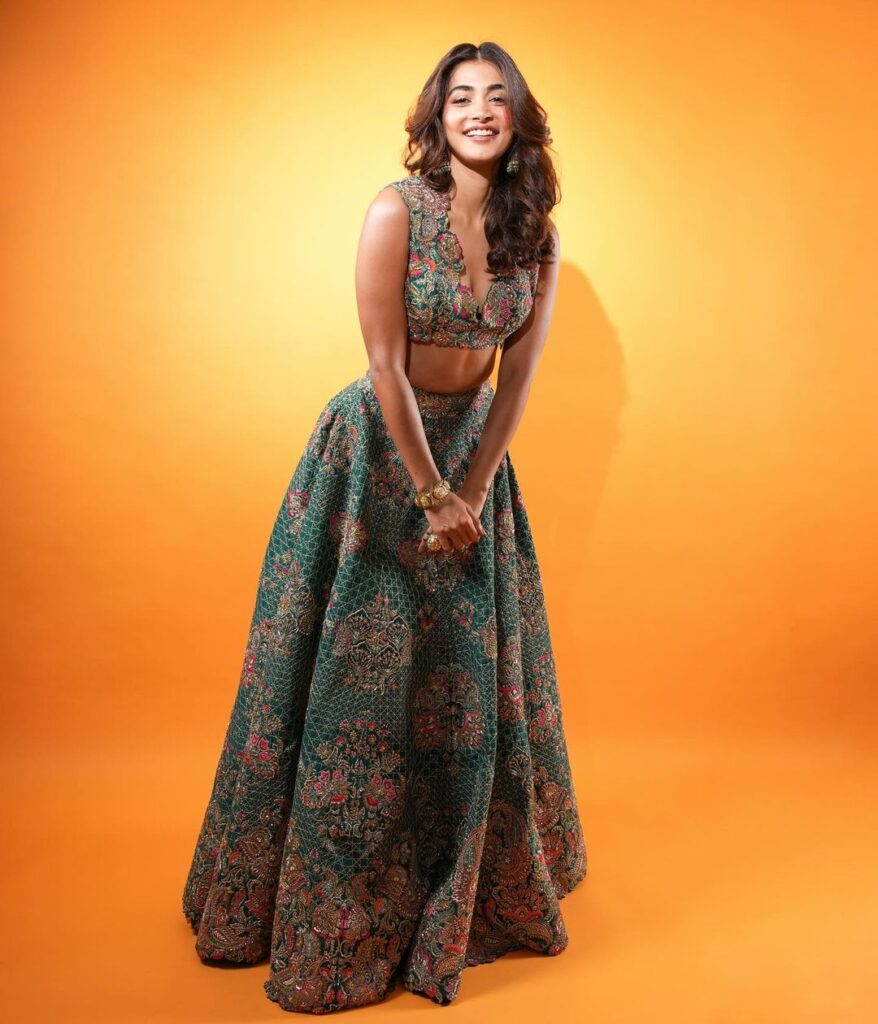 Pooja Hegde mesmerizes in an ensemble adorned with intricate embroidery and embellishments
