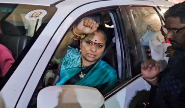 MLC Kavitha being taken to Airport by ED.