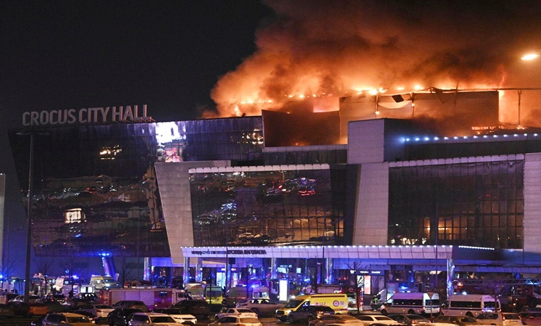 Moscow terrorist attack: Concert hall on fire.