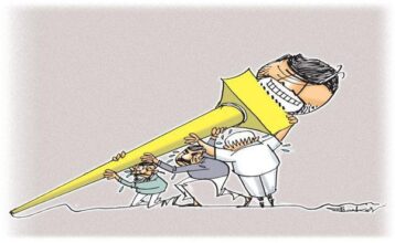 A cartoon on yellow media.