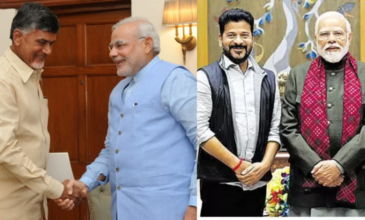 Chandrababu with Modi and Revanth with Modi.