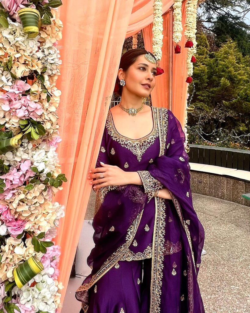 Raashii Khanna in traditional purple dress