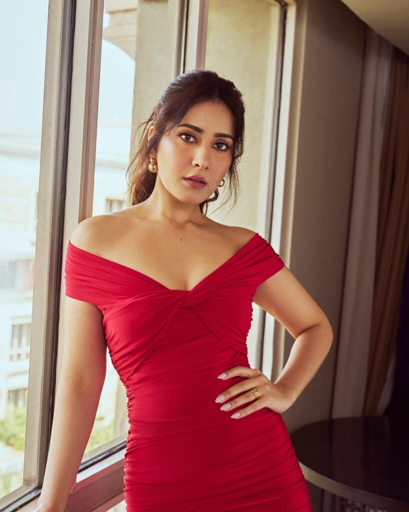 Raashii Khanna's red outfit and sleek high ponytail steal the show
