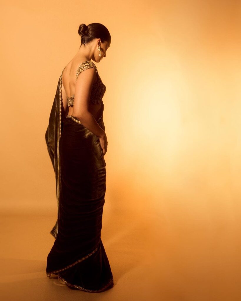 Alia Bhatt captivates in a stunning maroon velvet saree ensemble