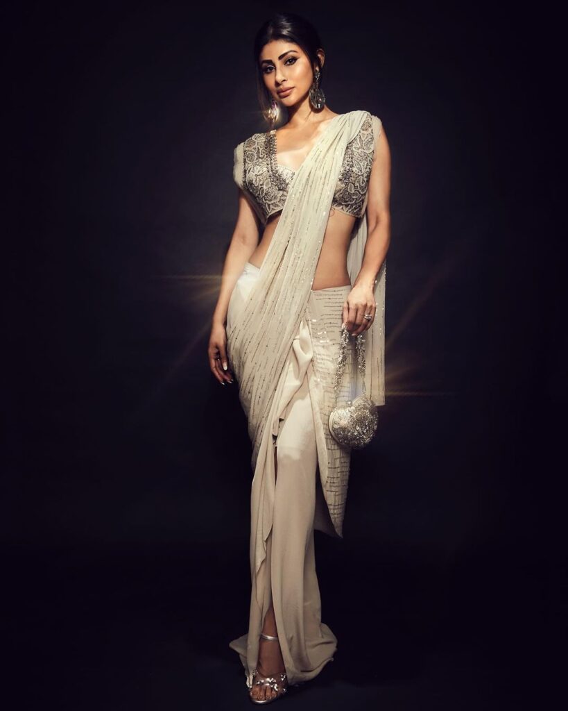 Mouni Roy in cream saree, radiating elegance