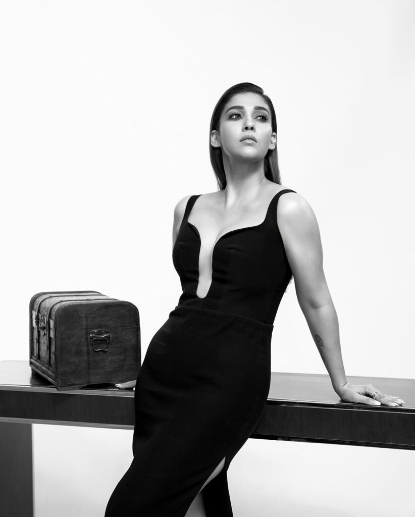 Nayanthara in stunning black dress with thigh-high slit