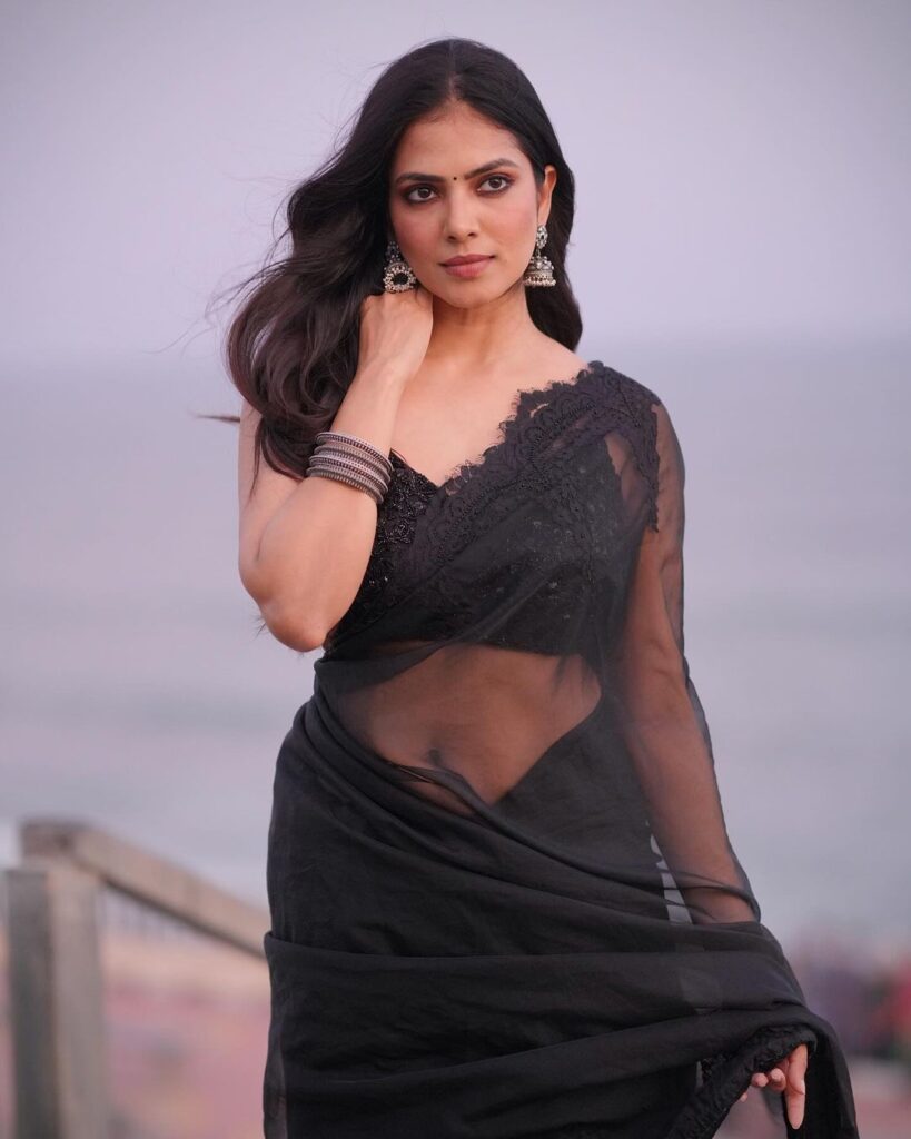 Malavika Mohanan in elegant black saree & blouse